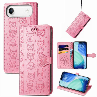 For iPhone Air Cat and Dog Embossed Leather Phone Case(Pink) - iPhone Air Cases by buy2fix | Online Shopping UK | buy2fix