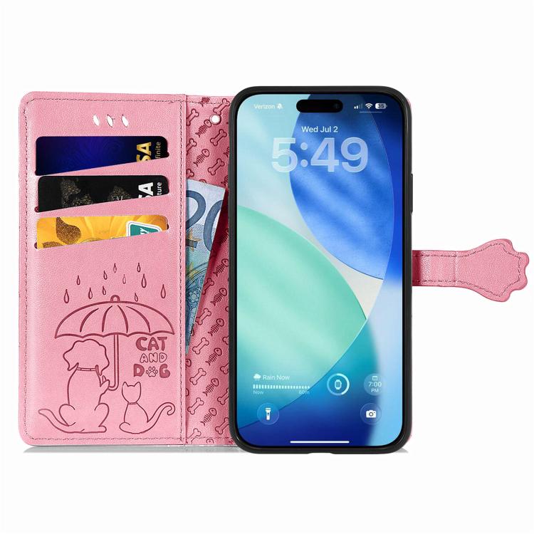 For iPhone Air Cat and Dog Embossed Leather Phone Case(Pink) - iPhone Air Cases by buy2fix | Online Shopping UK | buy2fix