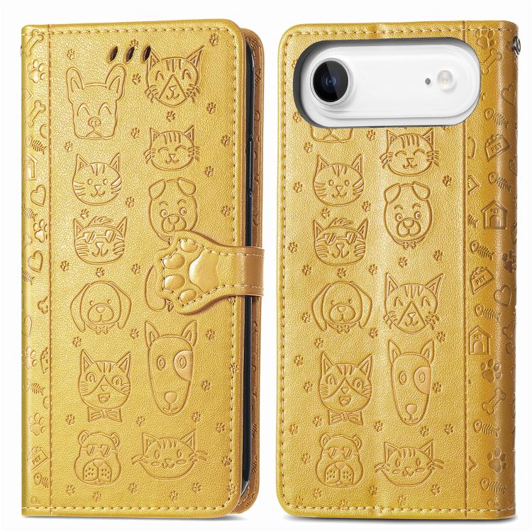 For iPhone Air Cat and Dog Embossed Leather Phone Case(Yellow) - iPhone Air Cases by buy2fix | Online Shopping UK | buy2fix