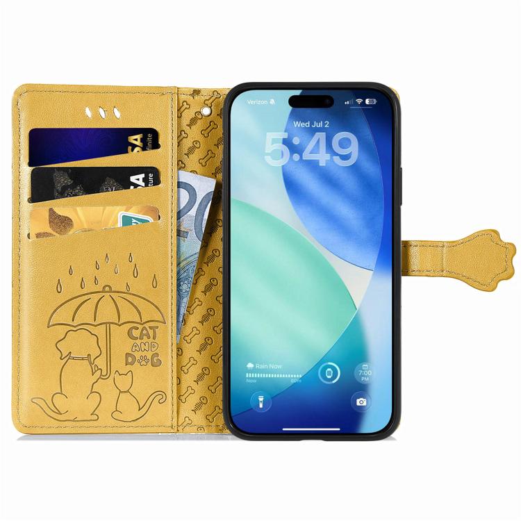 For iPhone Air Cat and Dog Embossed Leather Phone Case(Yellow) - iPhone Air Cases by buy2fix | Online Shopping UK | buy2fix