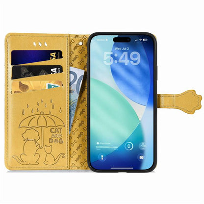 For iPhone Air Cat and Dog Embossed Leather Phone Case(Yellow) - iPhone Air Cases by buy2fix | Online Shopping UK | buy2fix