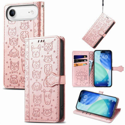 For iPhone Air Cat and Dog Embossed Leather Phone Case(Rose Gold) - iPhone Air Cases by buy2fix | Online Shopping UK | buy2fix