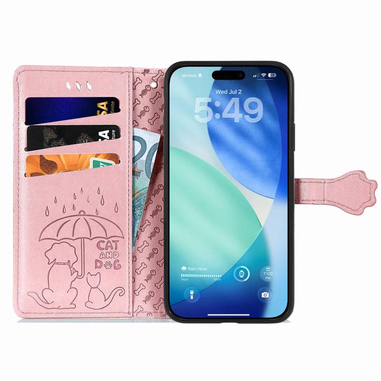 For iPhone Air Cat and Dog Embossed Leather Phone Case(Rose Gold) - iPhone Air Cases by buy2fix | Online Shopping UK | buy2fix