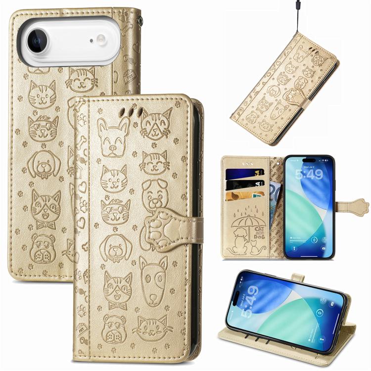 For iPhone Air Cat and Dog Embossed Leather Phone Case(Gold) - iPhone Air Cases by buy2fix | Online Shopping UK | buy2fix