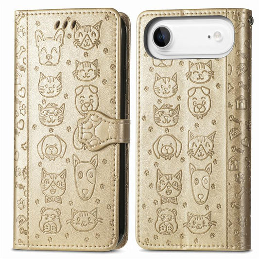 For iPhone Air Cat and Dog Embossed Leather Phone Case(Gold) - iPhone Air Cases by buy2fix | Online Shopping UK | buy2fix