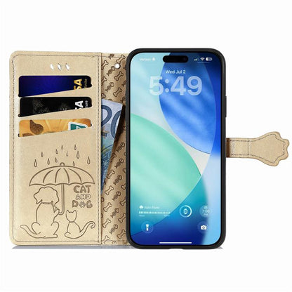 For iPhone Air Cat and Dog Embossed Leather Phone Case(Gold) - iPhone Air Cases by buy2fix | Online Shopping UK | buy2fix