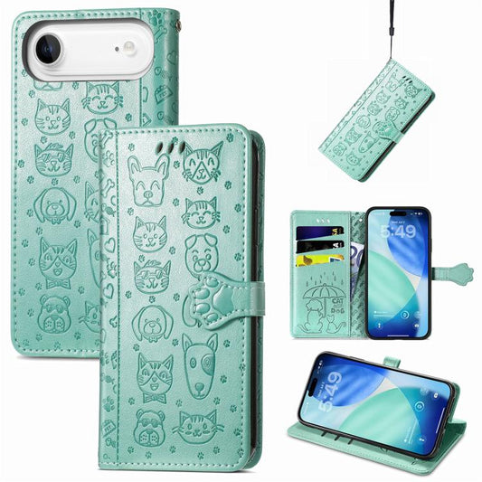 For iPhone Air Cat and Dog Embossed Leather Phone Case(Green) - iPhone Air Cases by buy2fix | Online Shopping UK | buy2fix