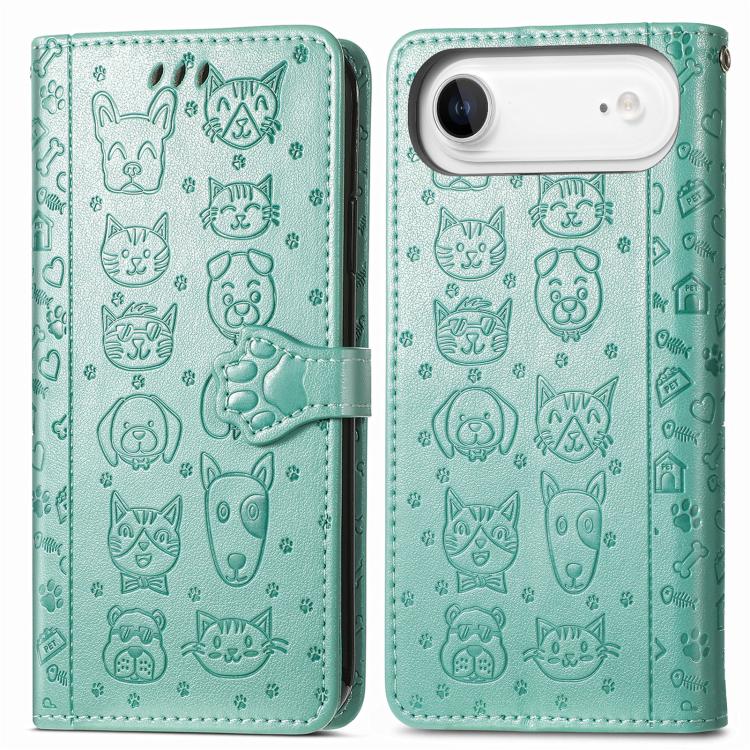 For iPhone Air Cat and Dog Embossed Leather Phone Case(Green) - iPhone Air Cases by buy2fix | Online Shopping UK | buy2fix