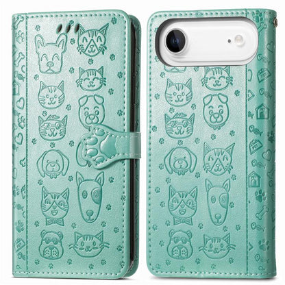 For iPhone Air Cat and Dog Embossed Leather Phone Case(Green) - iPhone Air Cases by buy2fix | Online Shopping UK | buy2fix