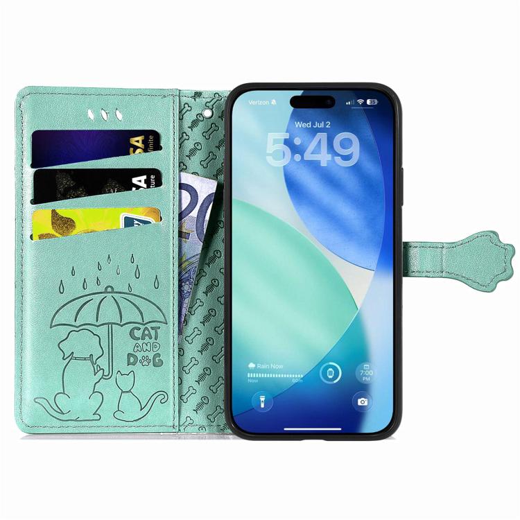 For iPhone Air Cat and Dog Embossed Leather Phone Case(Green) - iPhone Air Cases by buy2fix | Online Shopping UK | buy2fix