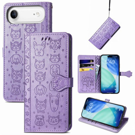 For iPhone Air Cat and Dog Embossed Leather Phone Case(Purple) - iPhone Air Cases by buy2fix | Online Shopping UK | buy2fix