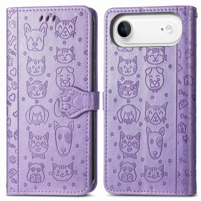For iPhone Air Cat and Dog Embossed Leather Phone Case(Purple) - iPhone Air Cases by buy2fix | Online Shopping UK | buy2fix
