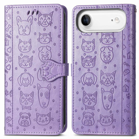 For iPhone Air Cat and Dog Embossed Leather Phone Case(Purple) - iPhone Air Cases by buy2fix | Online Shopping UK | buy2fix