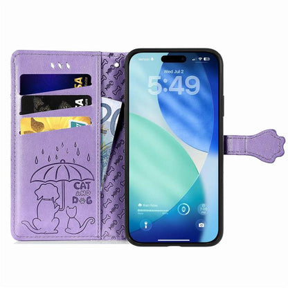 For iPhone Air Cat and Dog Embossed Leather Phone Case(Purple) - iPhone Air Cases by buy2fix | Online Shopping UK | buy2fix