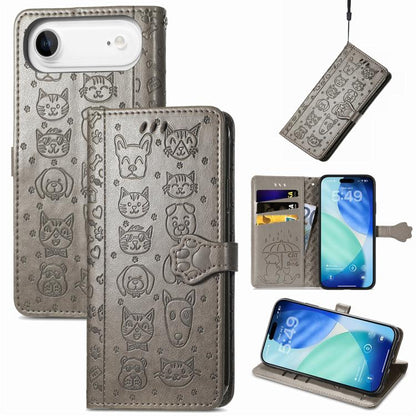 For iPhone Air Cat and Dog Embossed Leather Phone Case(Gray) - iPhone Air Cases by buy2fix | Online Shopping UK | buy2fix