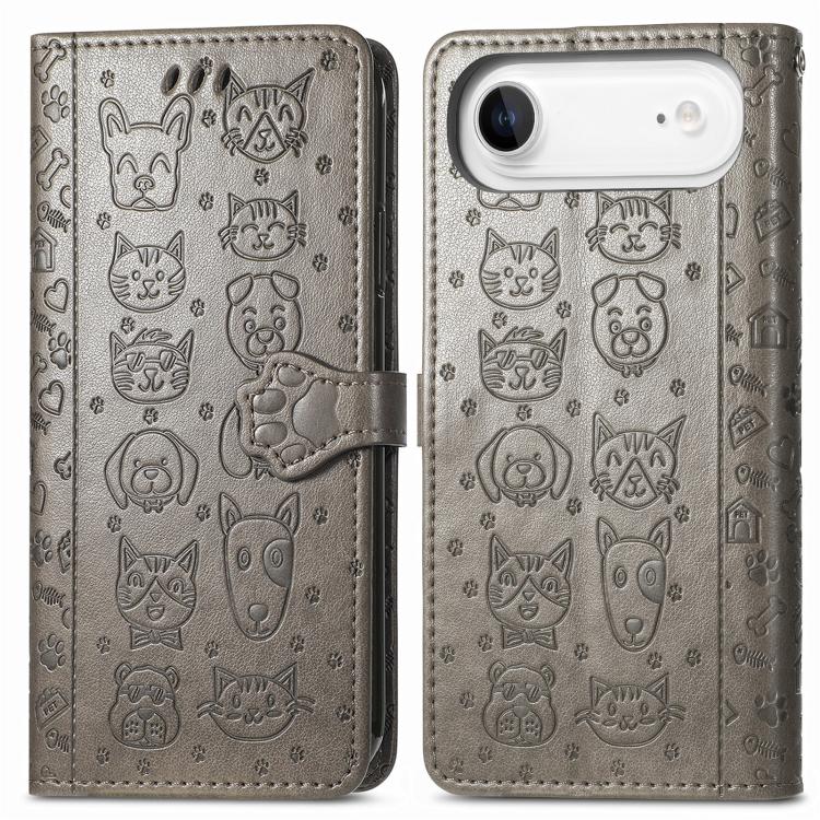 For iPhone Air Cat and Dog Embossed Leather Phone Case(Gray) - iPhone Air Cases by buy2fix | Online Shopping UK | buy2fix