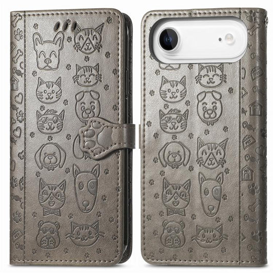 For iPhone Air Cat and Dog Embossed Leather Phone Case(Gray) - iPhone Air Cases by buy2fix | Online Shopping UK | buy2fix