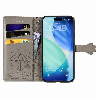 For iPhone Air Cat and Dog Embossed Leather Phone Case(Gray) - iPhone Air Cases by buy2fix | Online Shopping UK | buy2fix