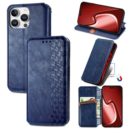 For iPhone 16 Pro Max Cubic Grid Pressed Magnetic Leather Phone Case(Blue) by buy2fix