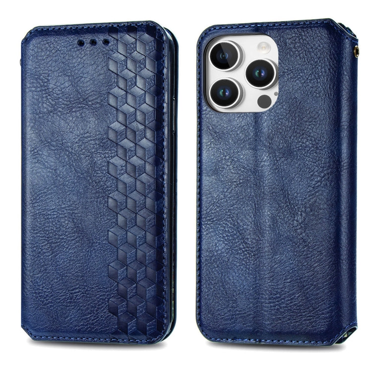 For iPhone 16 Pro Max Cubic Grid Pressed Magnetic Leather Phone Case(Blue) by buy2fix
