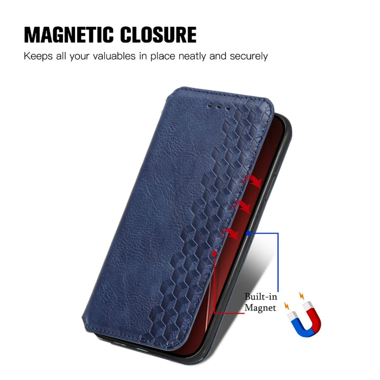 For iPhone 16 Pro Max Cubic Grid Pressed Magnetic Leather Phone Case(Blue) by buy2fix