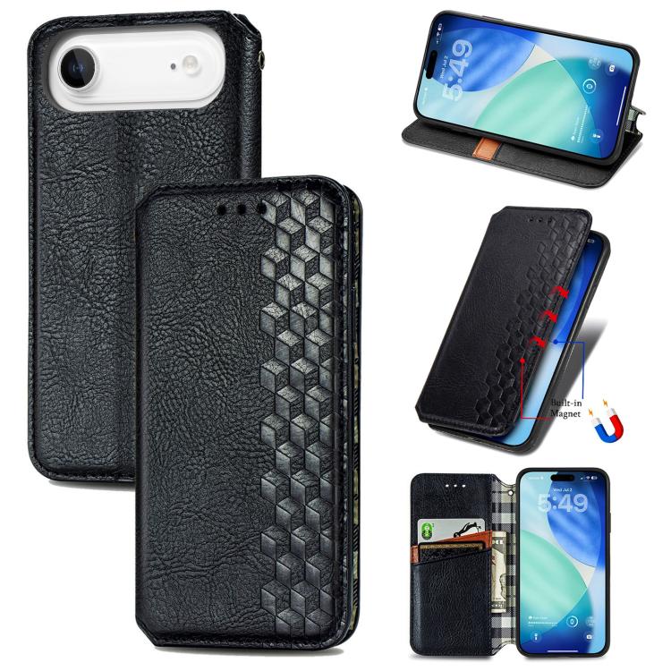 For iPhone Air Cubic Grid Pressed Magnetic Leather Phone Case(Black) - iPhone Air Cases by buy2fix | Online Shopping UK | buy2fix