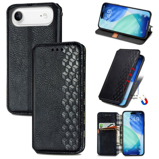 For iPhone Air Cubic Grid Pressed Magnetic Leather Phone Case(Black) - iPhone Air Cases by buy2fix | Online Shopping UK | buy2fix