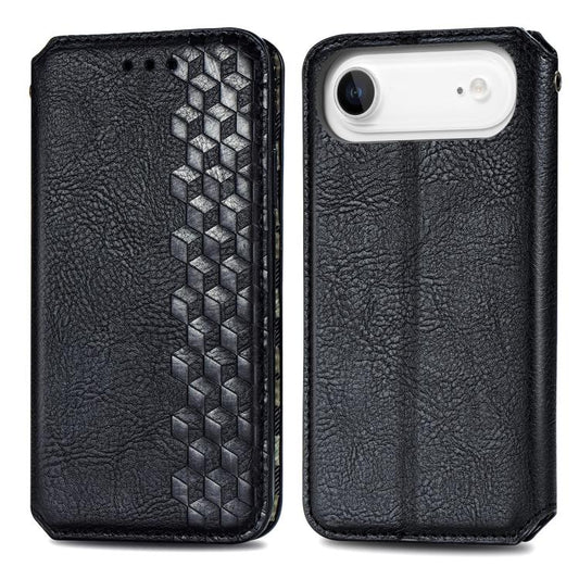 For iPhone Air Cubic Grid Pressed Magnetic Leather Phone Case(Black) - iPhone Air Cases by buy2fix | Online Shopping UK | buy2fix