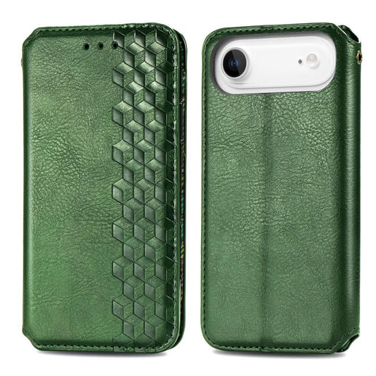 For iPhone Air Cubic Grid Pressed Magnetic Leather Phone Case(Green) - iPhone Air Cases by buy2fix | Online Shopping UK | buy2fix