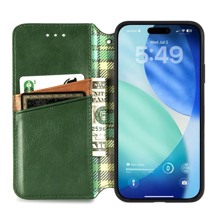 For iPhone Air Cubic Grid Pressed Magnetic Leather Phone Case(Green) - iPhone Air Cases by buy2fix | Online Shopping UK | buy2fix
