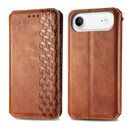 For iPhone Air Cubic Grid Pressed Magnetic Leather Phone Case(Brown) - iPhone Air Cases by buy2fix | Online Shopping UK | buy2fix