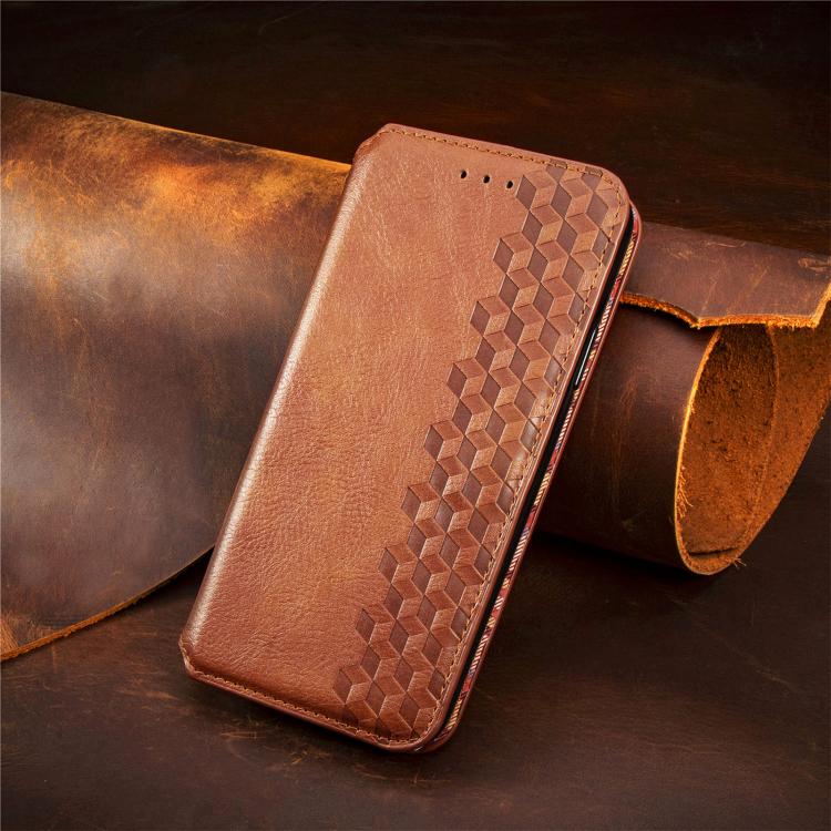 For iPhone Air Cubic Grid Pressed Magnetic Leather Phone Case(Brown) - iPhone Air Cases by buy2fix | Online Shopping UK | buy2fix