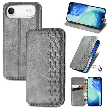 For iPhone Air Cubic Grid Pressed Magnetic Leather Phone Case(Gray) - iPhone Air Cases by buy2fix | Online Shopping UK | buy2fix