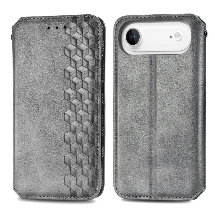 For iPhone Air Cubic Grid Pressed Magnetic Leather Phone Case(Gray) - iPhone Air Cases by buy2fix | Online Shopping UK | buy2fix