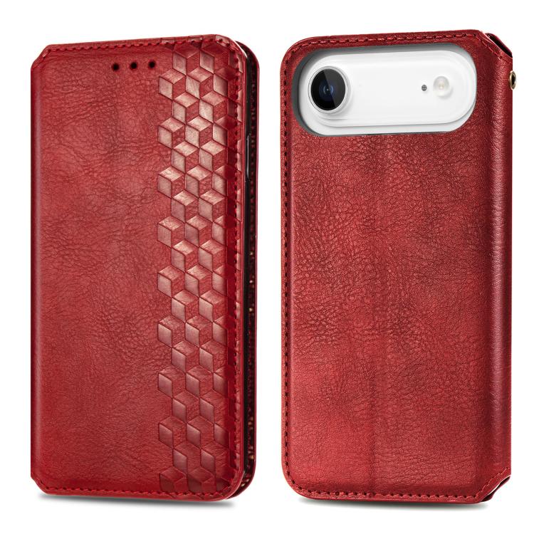 For iPhone Air Cubic Grid Pressed Magnetic Leather Phone Case(Red) - iPhone Air Cases by buy2fix | Online Shopping UK | buy2fix