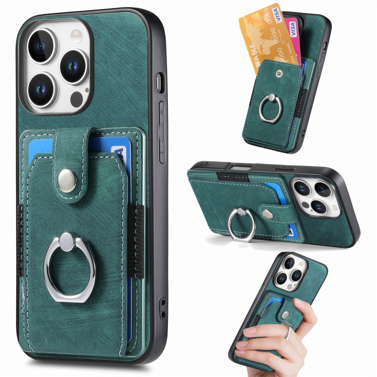 For iPhone 16 Pro Retro Skin-feel Ring Card Wallet Phone Case(Green) by buy2fix