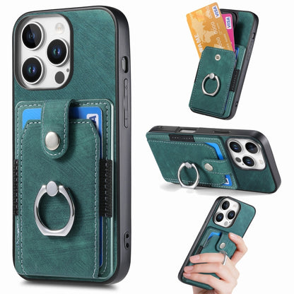 For iPhone 16 Pro Retro Skin-feel Ring Card Wallet Phone Case(Green) by buy2fix