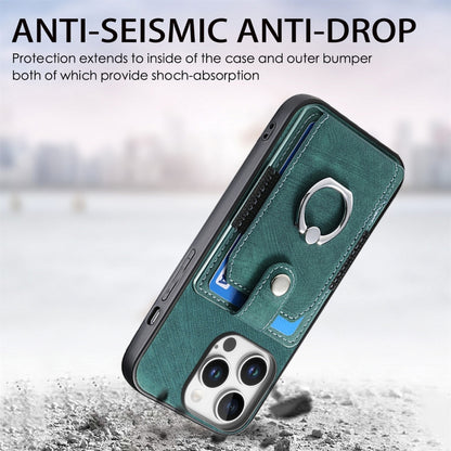 For iPhone 16 Pro Retro Skin-feel Ring Card Wallet Phone Case(Green) by buy2fix