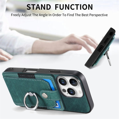 For iPhone 16 Pro Retro Skin-feel Ring Card Wallet Phone Case(Green) by buy2fix