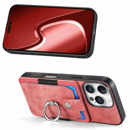 For iPhone 16 Pro Max Retro Skin-feel Ring Card Wallet Phone Case(Pink) by buy2fix