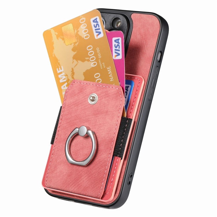 For iPhone 16 Pro Max Retro Skin-feel Ring Card Wallet Phone Case(Pink) by buy2fix