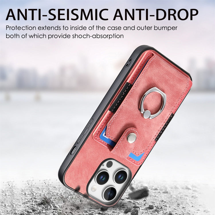 For iPhone 16 Pro Max Retro Skin-feel Ring Card Wallet Phone Case(Pink) by buy2fix