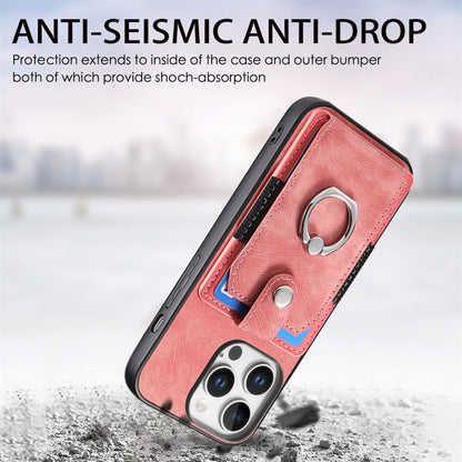 For iPhone 16 Pro Max Retro Skin-feel Ring Card Wallet Phone Case(Pink) by buy2fix