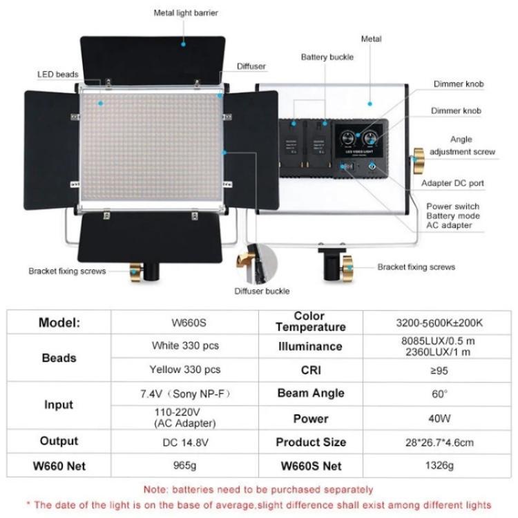 VLOGLITE W660S For Video Film Recording 3200-5600K Lighting LED Video Light with Tripod, Plug:US Plug -  by VLOGLITE | Online Shopping UK | buy2fix