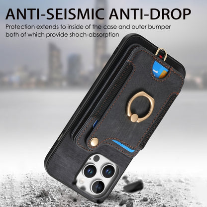 For iPhone 16 Pro Retro Skin-feel Ring Multi-card Wallet Phone Case(Black) by buy2fix