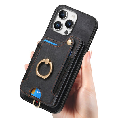 For iPhone 16 Pro Retro Skin-feel Ring Multi-card Wallet Phone Case(Black) by buy2fix