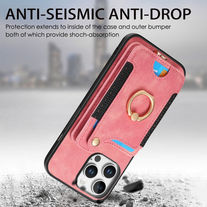 For iPhone 16 Pro Max Retro Skin-feel Ring Multi-card Wallet Phone Case(Pink) by buy2fix