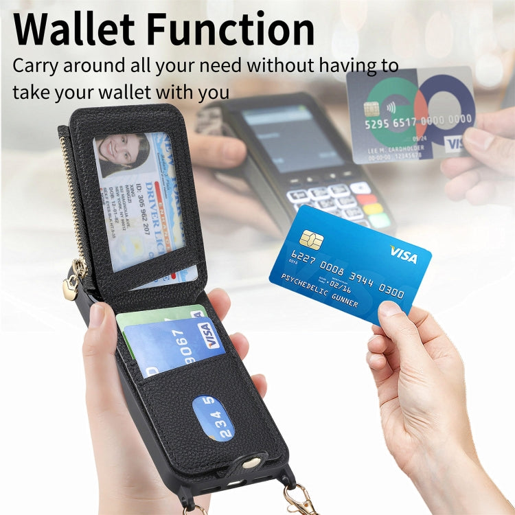 For iPhone 15 Pro Crossbody Love Zipper Leather Back Phone Case(Black) - iPhone 15 Pro Cases by buy2fix | Online Shopping UK | buy2fix