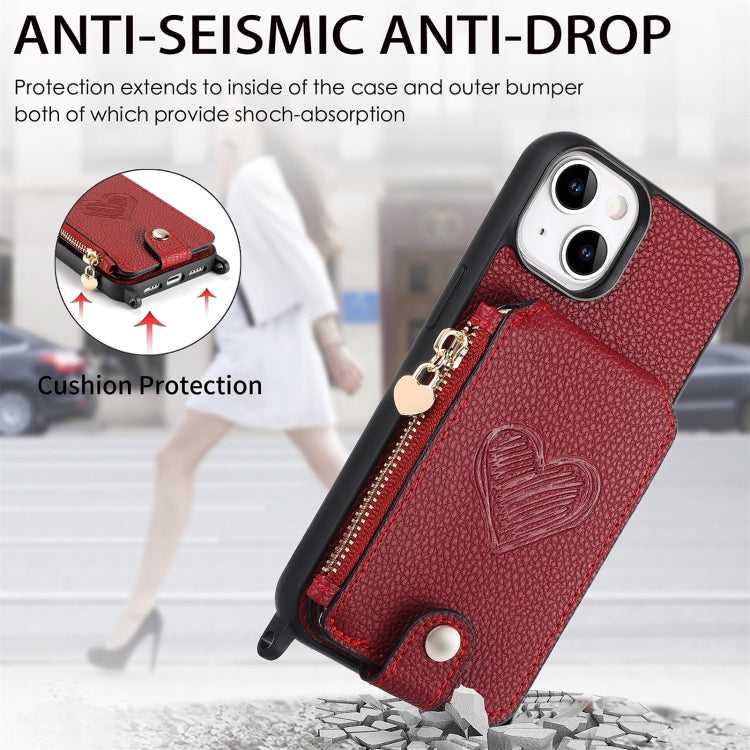 For iPhone 15 Crossbody Love Zipper Leather Back Phone Case(Red) - iPhone 15 Cases by buy2fix | Online Shopping UK | buy2fix