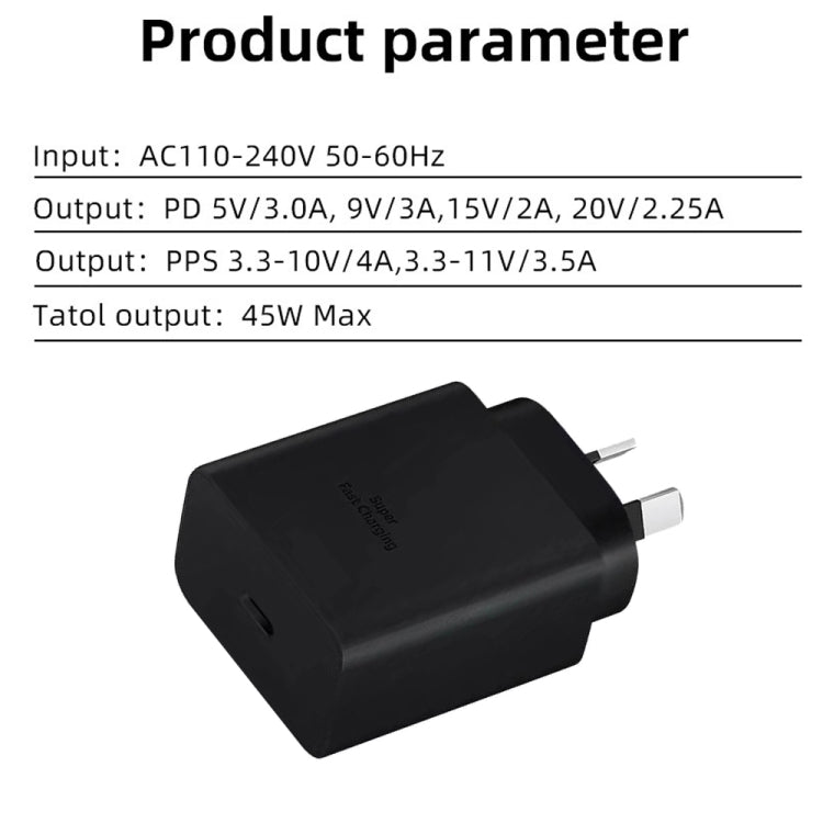 M135 PPS / PD 45W USB-C / Type-C Port Fast Charger with 5A Type-C to Type-C Cable, AU Plug(Black) by buy2fix